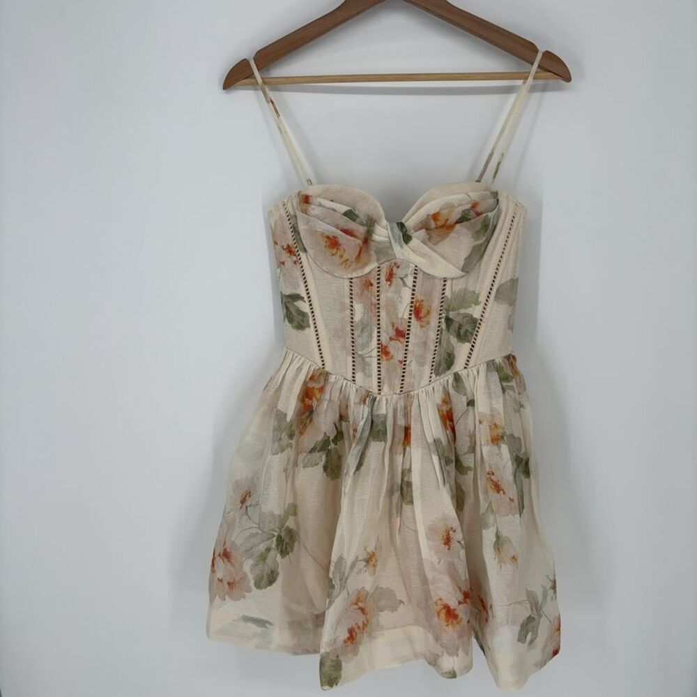 Zimmermann Cream Floral Corset Mini Dress